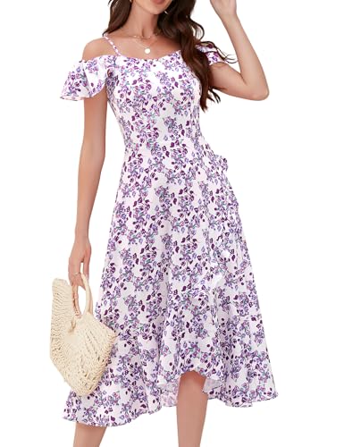 Image of Aupuls Women Off Shoulder Summer Floral Dress 2025 Casual Beach Vacation Midi Dresses