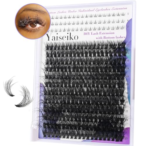 Fluffy Lash Clusters with Bottom Lashes 12-25mm Thick Cluster Eyelash Extensions 294Pcs Wispy Individual Lashes with Lower Eyelash Clusters 100D Plant Fibers Lashes Clusters DIY at Home, by Yaiseiko