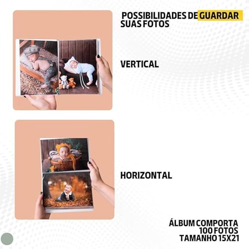 Álbum Fotográfico 15x21 para 100 Fotos SAFARI JIPE Verde Bebê Infantil