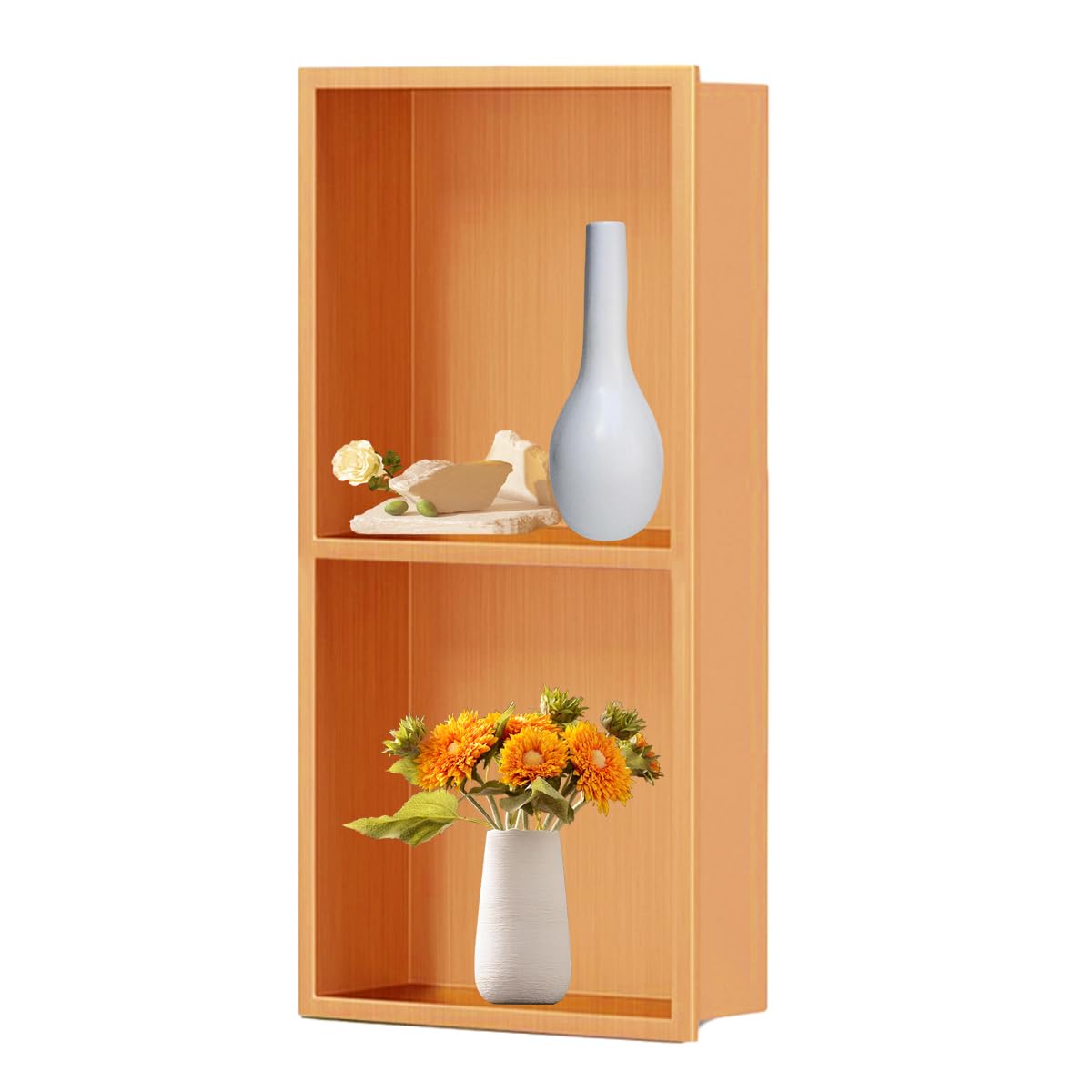 Estante de ducha de acero inoxidable cepillado, doble capa, estante de almacenamiento de baño montado en la pared, fácil instalación, resistente al óxido, no necesita azulejos, solución de