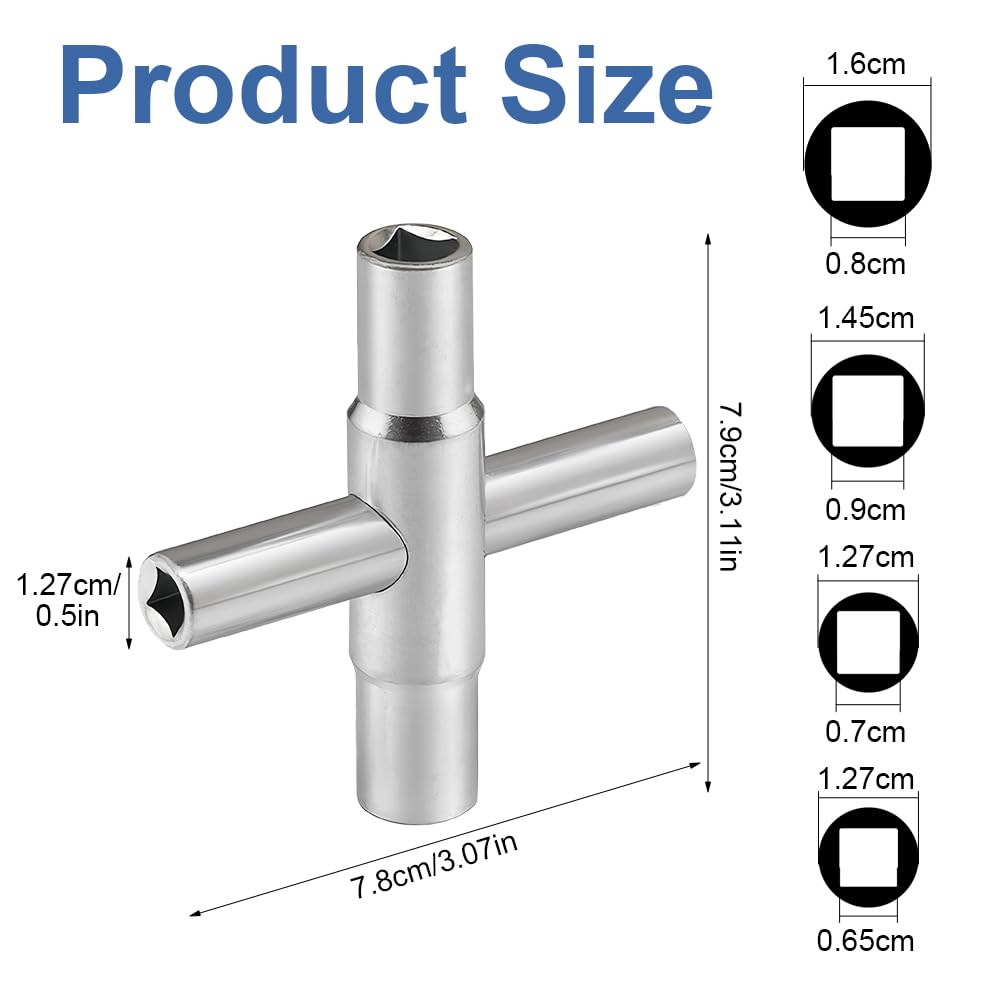 Chiave Quadrata a 4 Vie, Dimensioni Interne 6.5 mm/7 mm/8 mm/9 mm, Chiave di Sfiato Utilities, 4 Vie Chiavi Universali in Metallo, Chiave Multifunzione Casella Contatore, per Cassette Elettriche