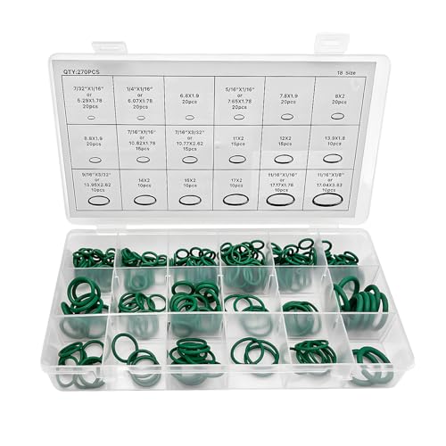 MUQIDA 270PCS Car AC O-Ring Kit, 18 Sizes Vehicle Compressor Fluorine Rubber O-Ring Assortment Kit, Air Conditioning Gasket Sealing Box for Plumbing Automotive Repair, Car Accessories