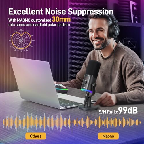 Image of MAONO Dynamic Microphone for Gamer: USB XLR Dynamic Microphone with Software-RGB Microphone for PC Gaming-Microphone Kit for Podcast Recording Streaming Content Creation YouTube