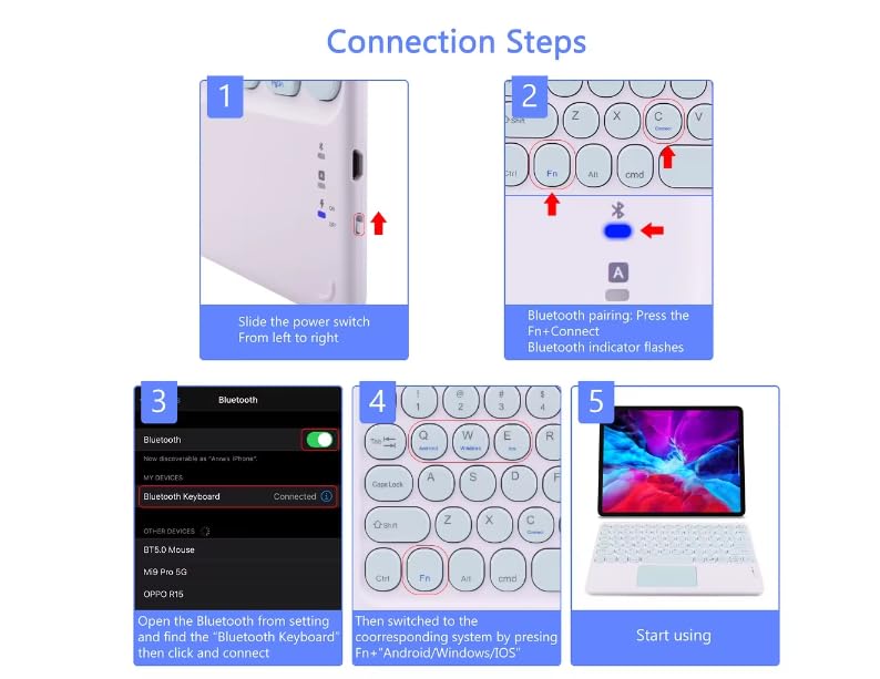 Image of FKU Rechargeable Bluetooth 5.0 Keyboard with Touchpad,78 Keys Ultra Slim Quiet Wireless Keyboard with Trackpad, Compatible Multimedia Keyboard for PC, Tablets, Smartphones, Laptops (Pink)