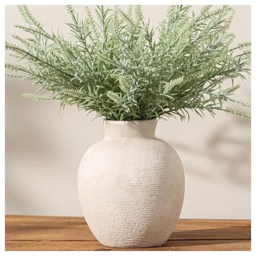Vanselia Ceramic Flower Vase Home Decor - Farmhouse Table Vases Rustic Vintage Living Room Kitchen Bedroom Decorations for House Book Shelf Office Coffee Desk Dining Fireplace (7.4" Rustic)