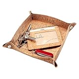 boshiho Valet Tray for Men, Natural Cork Jewelry Catchall Key Phone Coin Box Change Caddy Bedside Storage Box (Cork)