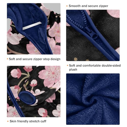 Cherry Blossoms on Black Background Toddler Fleece Jacket Girl Boys Hooded Fleece Jacket Coat Warm3