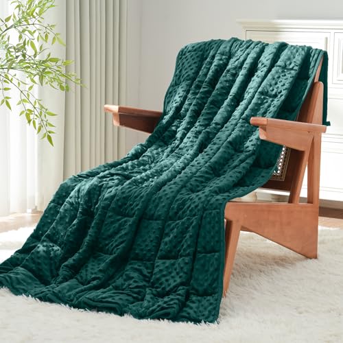 Image of Uttermara Minky Weighted Blanket for Adults, 60x80 Inches 20lbs Queen Size | Cozy Warm; Breathable; Cooling Soft Minky Dots; Filled with Glass Beads; Washable Heavy Throw for Sleep and Calm; Green