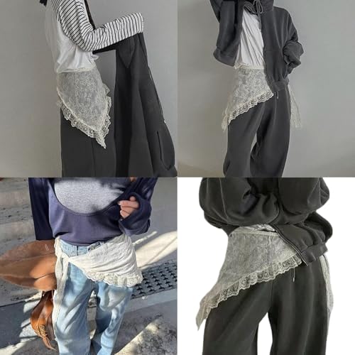 Women Elegant Embroidery Flower Layering Short Wrap Skirt Ruffle Lace Trim Hip Covering Tie Up Sarong Scarf Apron Skirt White2