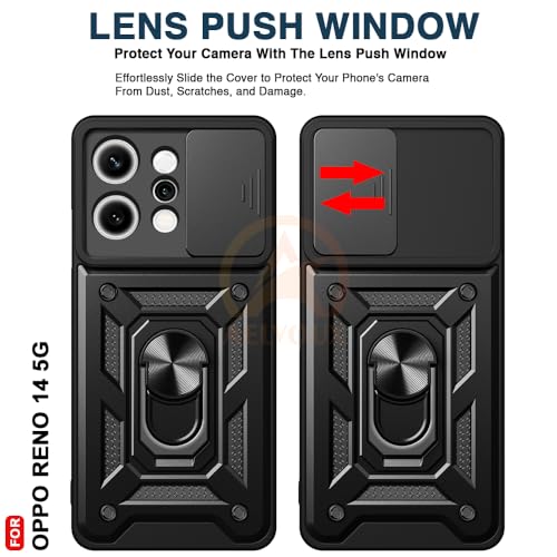 Image of Armor Bumper Back Cover Case for Oppo Reno 14 5G Rotating Camera Cover, Ring Holder & Kickstand | Heavy Duty & 360 Degree Protection Oppo Reno 14 5G Back Cover (Black)