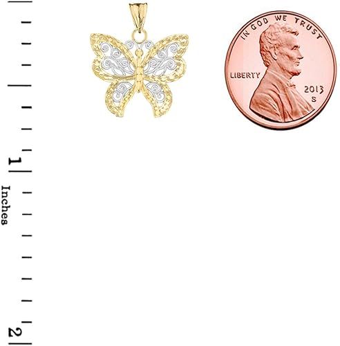 Miniatura 2 de Animal Kingdom - Elegante colgante de oro amarillo de 14 quilates con filigrana y mariposa de corte brillante, Oro blanco Oro amarillo