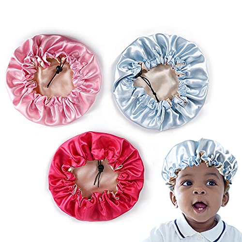Image of BEAUTIYAND Satin Bonnet Sleep Cap Adjustable Bonnets for Kids Reversible Toddler Bonnet,Double Layer Satin Bonnet Sleeping