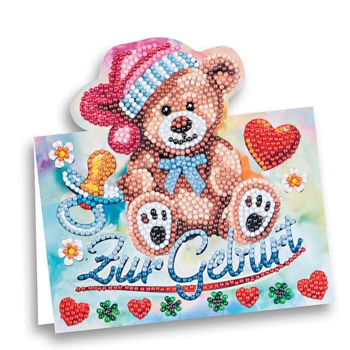 Ideen mit Herz Diamond-Painting-Aufstellkarte | 370 g/m² | 16,3 cm x 16 cm | inkl. Briefumschlag & Werkzeug (Zur Geburt)