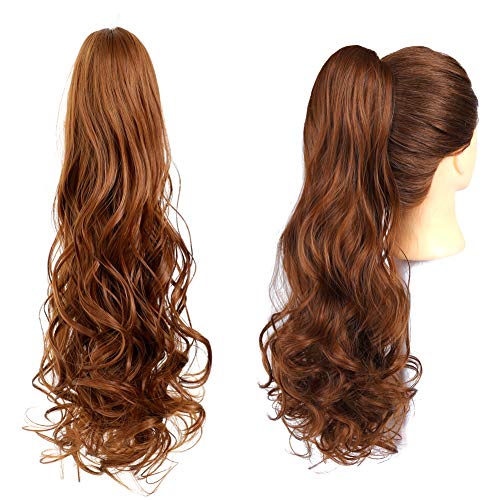 Rosa Star Claw Clip in Ponytail Hair Extension 24'' Curly Wavy Hairpiece One Piece A Jaw Long Synthetic Jaw Clip Pony Tails for Women (Yellow Brown 30#)