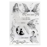 LZBRDY 5.9 by 8.5 Inch Angel Girl Wings Flower Leaves Snow Stars Wishes Words Clear Stamps for Card Making and Scrapbooking