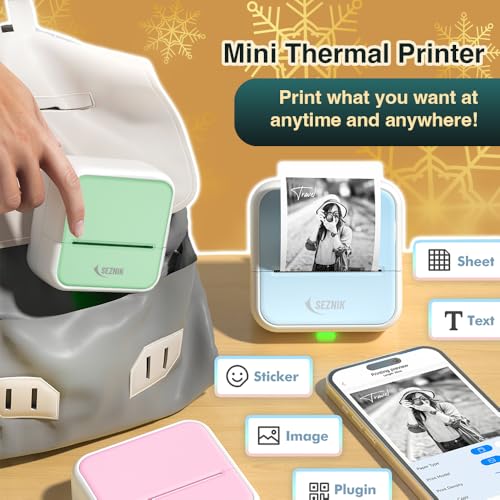 SEZNIK Mini Printer, Inkless, Thermal, Bluetooth, Portable Printer, Compatible Android, iOS Mobile. 1 Year Warranty (MiniX-Green-Gift) - Image 6
