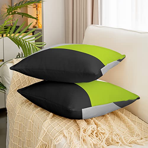Loussiesd Set of 2 Strip Lines Throw Pillow Covers Geometric Grey Green Black Cushion Case for Home Living Room Decor Reversible Abstract Art Decorative Throw Cushion Case 18x18 Inch - Image 3