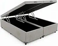 Cama Queen Base Box Baú Bi-partida Corino 79 Cinza Blindada E Resistente