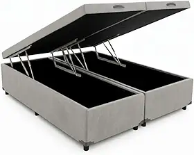 Cama Queen Base Box Baú Bi-partida Corino 79 Cinza Blindada E Resistente