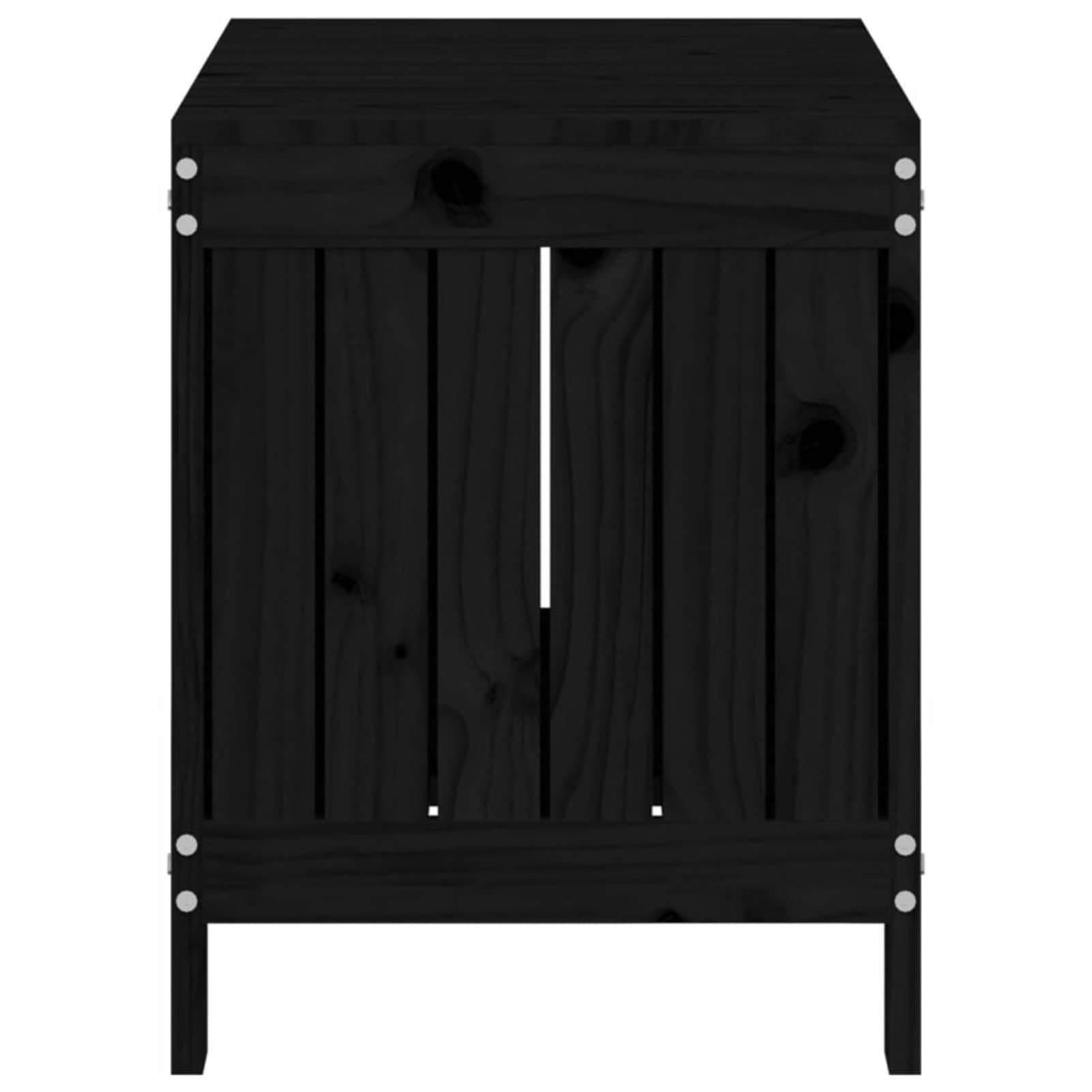 Homgoday Contenedor de jardín negro, 76 x 42,5 x 54 cm, madera maciza de pino, cofres y baúles para exteriores, armario de exterior, soporte para herramientas de jardín, puf de exterior, baúl de