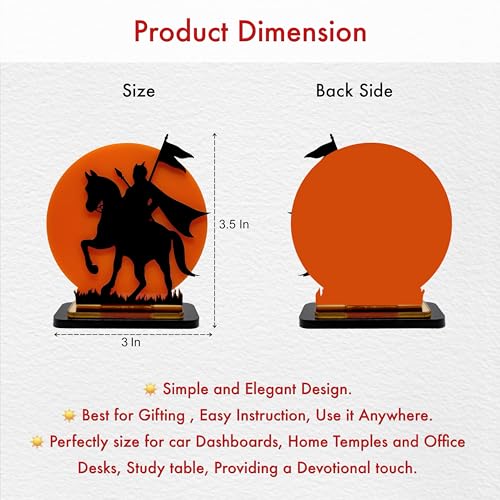 Image of Maharana Pratap Singh Acrylic Showpiece | Rajput Warrior Silhouette with Saffron Sun Background | Car, Home, Office & Gift Decoration, 4 Inch