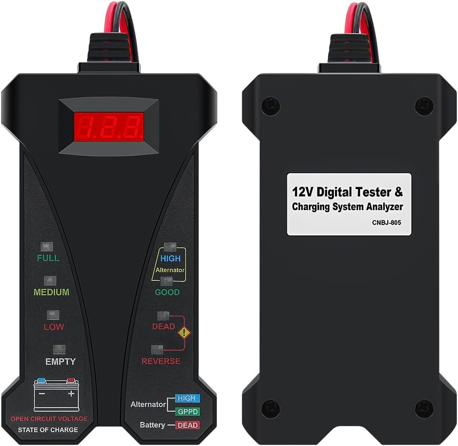 J805 Charging System Analyzer, 12V Digital Car Battery Tester for Car Truck Motorcycle SUV ATV RV and Boat