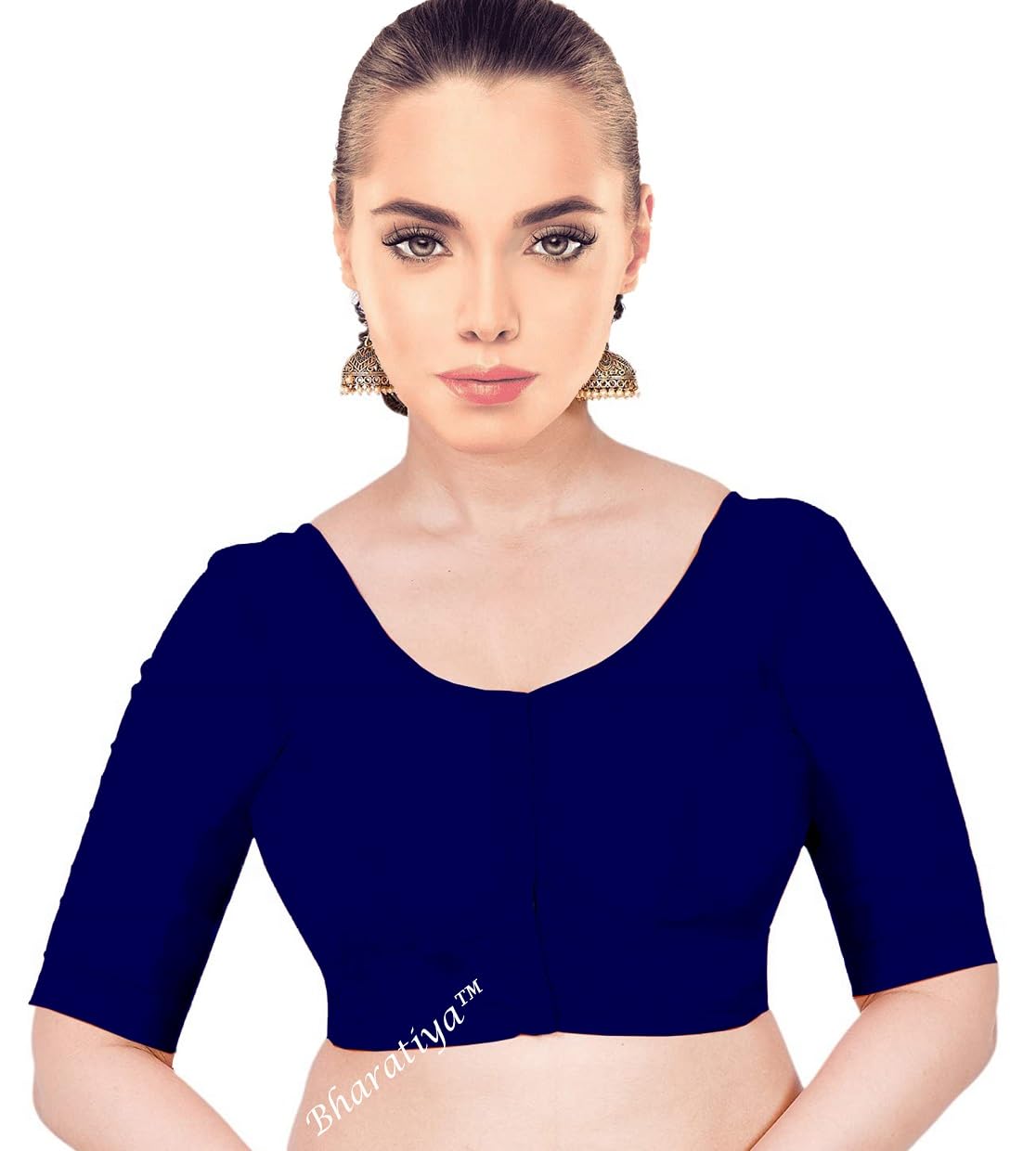 Bharatiya TM Women s Elite Cut Cotton Blouse for Sarees, Size (32-38), Solid Colours, Elbow Sleeve, Mid Back, Sober Look, All Season Comfortable-image-3