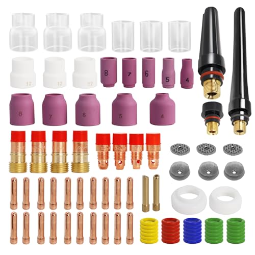 51FwXQO7GDL. SL500 90PCS TIG Welding Torch Accessories Kit, Collets Body Alumina Nozzle Stubby Gas Lens #10#12 Glass Cup, TIG Consumables Kit for WP-17/18/26 TIG Welding Torch by MCCKLE
