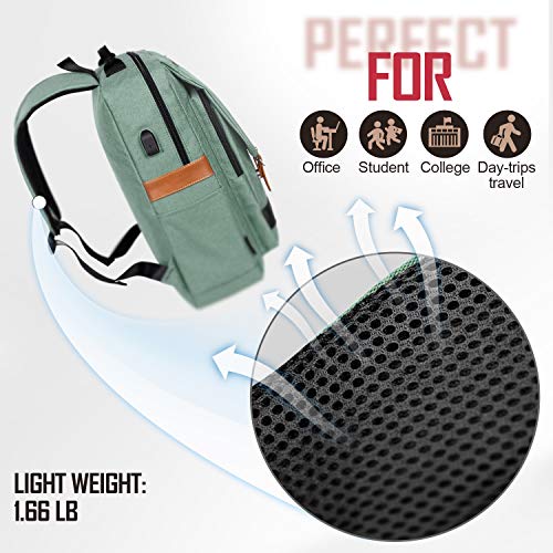 College Vintage Backpack Fashion 15.6" Laptop Rucksack with USB Charging(Green) - Thumbnail 2