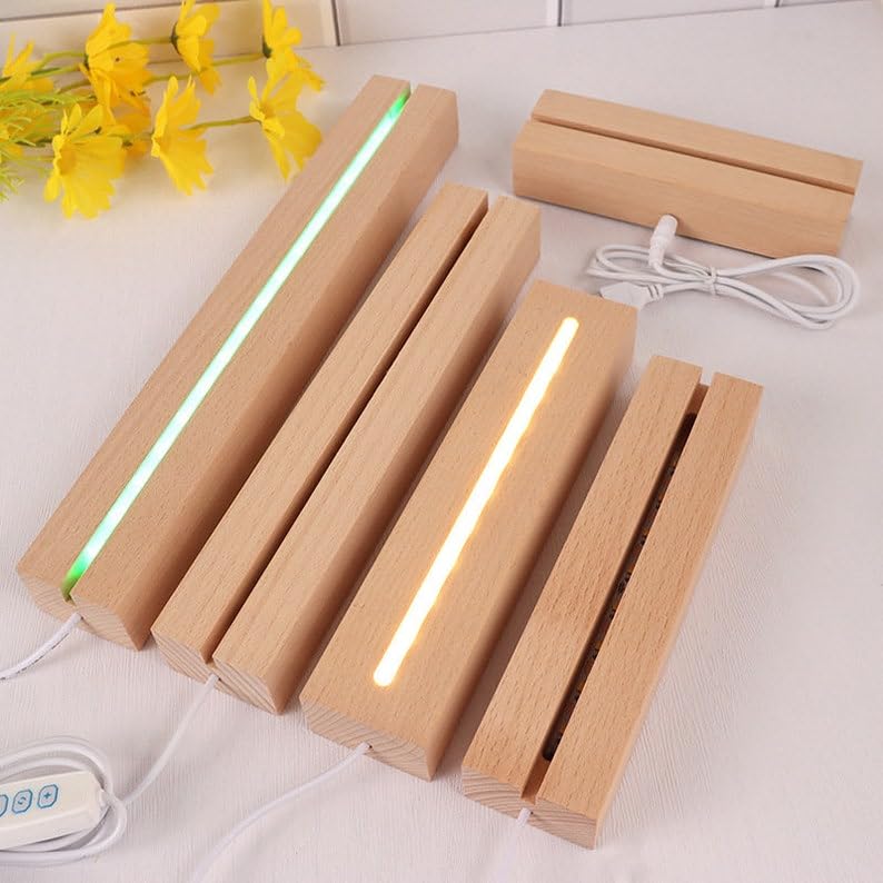 SNOOGG LED Display Night Lights Wood Lighted Base L Stand for DIY Glass Jewelry 300mm Name Letters Resin Art Display (8 in)