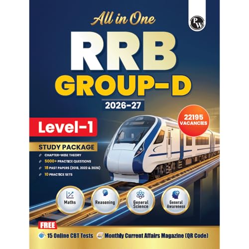 Image of PW All in One RRB Group D Level-1 For 2026-27 Exam | 15 PYQs with 15 Practice Sets