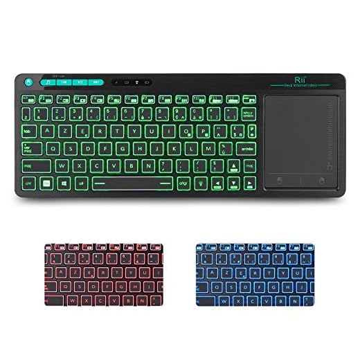 Rii (Nouvelle génération) K18+RGB Clavier sans Fil Français (AZERTY) Clavier de Bureau Clavier bureautique avec Souris Tactile de Grande Taille Intégrée Wireless, Batterie Li-ION Rechargeable