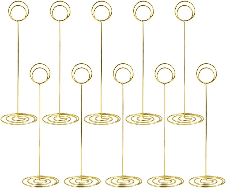 GSHLLO 10 Pcs Round Table Number Holders Wire Photo Holder Clips Metal Tall Place Card Holders Picture Table Number Stands Birthday Party Tabletop Sign Stands for Office Home Silver