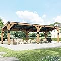 ZIENLIFE 10x22 ft Cedar Wood Gazebo with Hardtop Slope Roof, Large Outdoor Grill Canopy with Galvanized Steel Roof, Heavy Duty Pavilion for Garden, Patio, Backyard