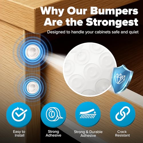 Image of STRONGEST HOME Cabinet Door Bumper 200 Pack White Rubber - Self Adhesive Stoppers for Quiet Close Protection - Drawer Pads for Furniture and Surface Cushioning - 0.5 x 0.2 Inch