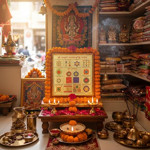 Image of CRAFT QUEST Shree sampurna Vyapar Vridhi Yantra with 24k Gold Plating for Business and Profit | Shop Vastu Item (Golden, 8 X 8 Inches)