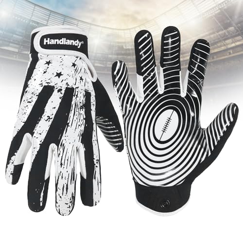 HANDLANDY Sticky Youth Football Gloves for Boys Girls, Cool Flexible Kids Football Gloves, Silicone Grip Wide Receiver Gloves Yo