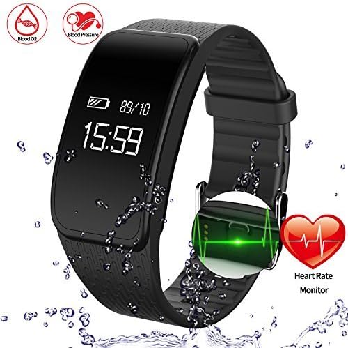 ONSTON Fitness Tracker Waterproof IP67 Smart Watch Bracelet with Heart Rate Monitor Blood Pressure Blood Oxygen Monitor Compatible with iOS Andriod Smartphones (A59-Black)