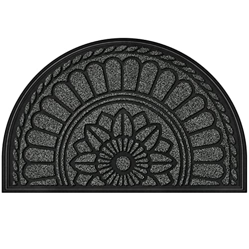 Mibao Half Round Front Door Mat Outdoor, Heavy Duty, 45 x 75 Cm, Anti Slip Outside Dirt Trapper Rubber Backed Entrance Doormat,Grey Mat