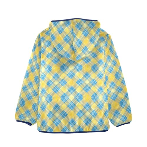 Yellow Blue Buffalo Plaid Boys Fleece Coat,Children's Zip-Up Hoodie Jacket,Baby Warm Fashion Outerwear 3-10T,A1133612