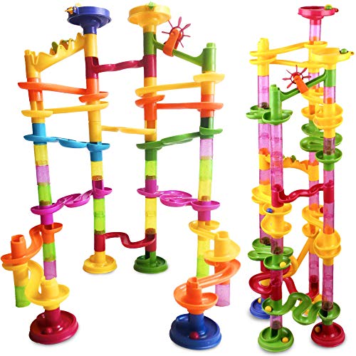Tevelo Marble Run Coaster 85 Set, 240" Rails Length, 55 Building Elements 30 Plastic Race Marbles. Learning Railway Construction DIY Build Genius Maze Family Game, Endless Fun Design Tower Track