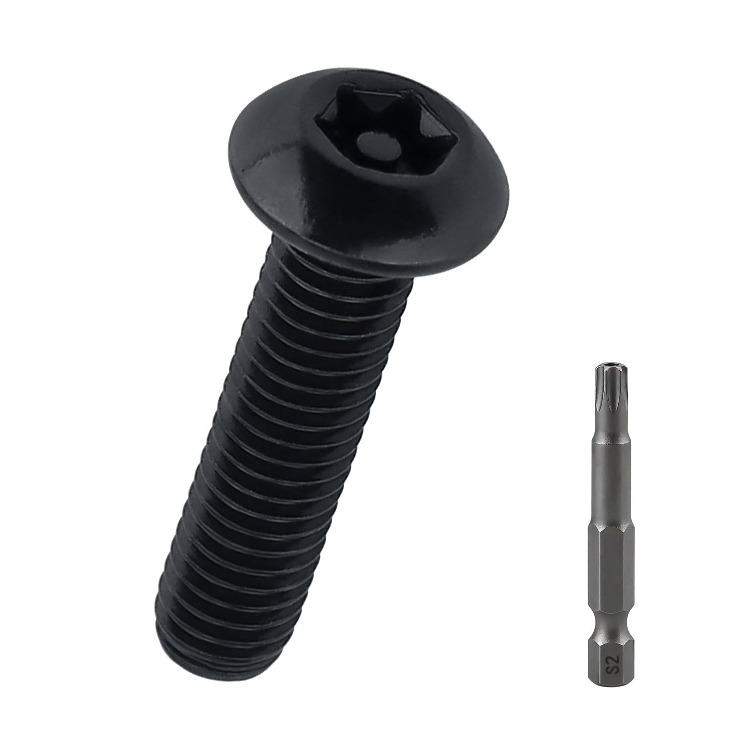 Photo 1 of #10-32 x 1 Button Torx Head Machine Screws (50 pcs), 18-8 (304) Stainless Steel Tamper Resistant License Plates Screws, Black Coated, Fayeploo (with Bit)
