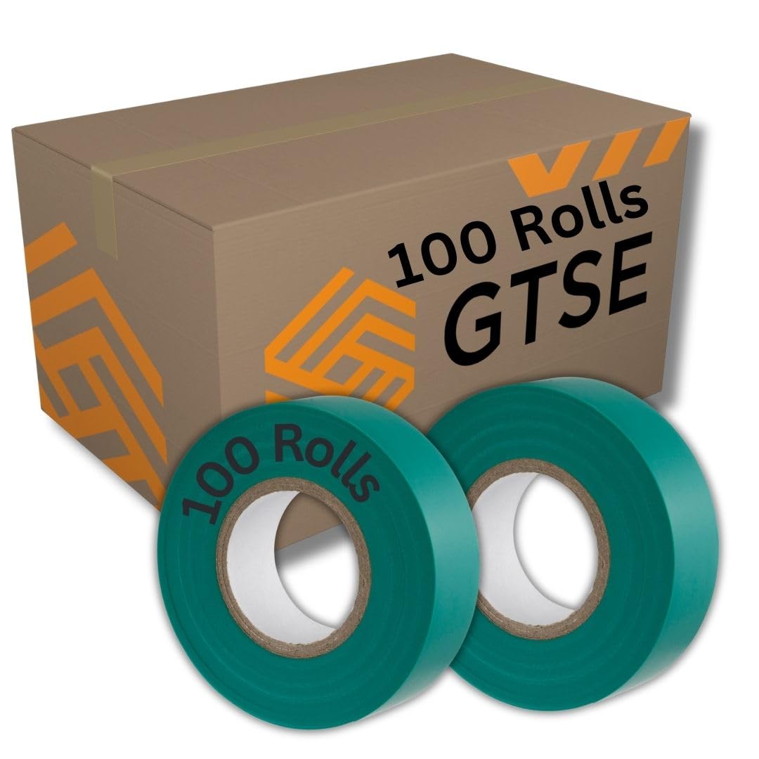 GTSE Green Electrical Tape, 19mm x 20m, Bulk Box of 100 Rolls, Strong Self-Adhesive PVC Insulation Tape for Insulating, Repairing and Protecting Electrical Wires