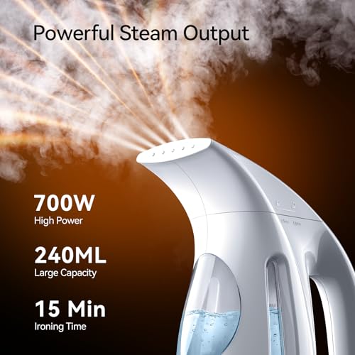 Image of HiLIFE Steamer for Clothes, Portable Handheld Design, 240ml Big Capacity, 700W, Strong Penetrating Steam, Removes Wrinkle, for Home, Office(ONLY FOR 120V) (Pearl White)