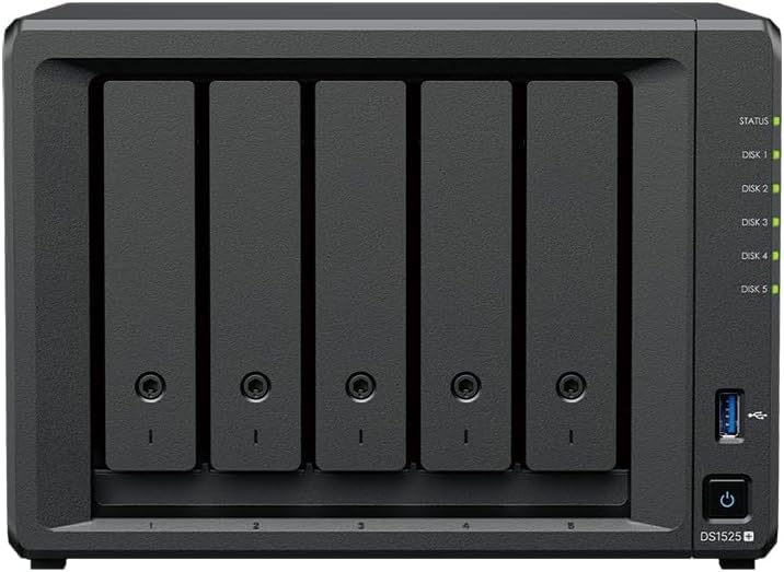 Image of Synology DS1525+(2X 2.5GbE Ports, Ryzen V1500B, 8GB RAM) 5-Bay 20TB Bundle with 5X 4TB WD Red Plus HDDs