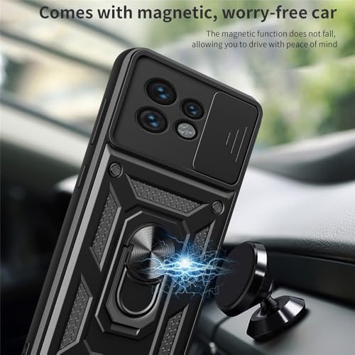 Image of Heavy Duty Back Case Cover for Moto Edge 40 Pro 5G, Shockproof Moto Edge 40 Pro Back Cover, Ring Case with Kickstand and Camera Protection Shutter - Black