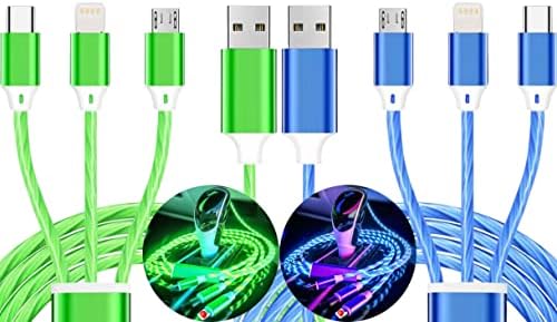 WYSHAK 3 in 1 Light up Charging Cable, 2pcs Multi Charging Cable Fast Charge, USB Charger Cord, 3.6FT Nylon Braided Charger, Compatible with Most Cell Phones