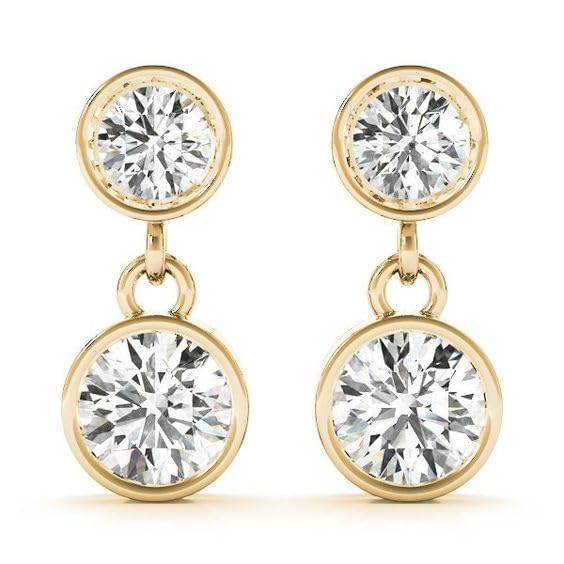 ANGEL SALES 1.85 Ct Round Cut White Diamond Push Back Bezel Set For Women's Drop And Dangle Earrings 14k Yellow Gold Finish - Main Image