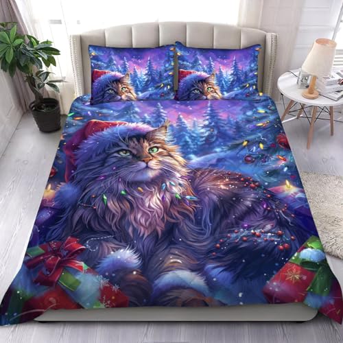 HYPESTYLE Majestic Long-Haired Cat Comforter Set by Symphique Team Bedding Set Duvet Cover 3 Pieces Exotic Wildlife Bed Set Bedspread Custom Size
