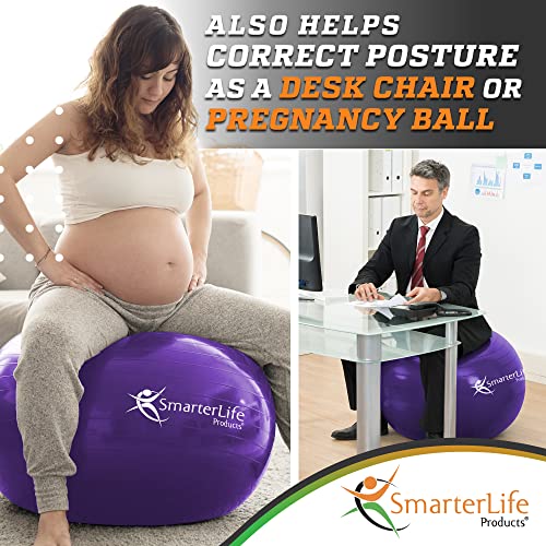SmarterLife Exercise Ball Yoga Ball for Fitness, Balance, Stability, or Pregnancy, Gym Ball for Core Workout, Physical Therapy, Yoga Ball Chair for Office, Anti-Slip Anti-Burst (55 cm, Purple) - Image 4